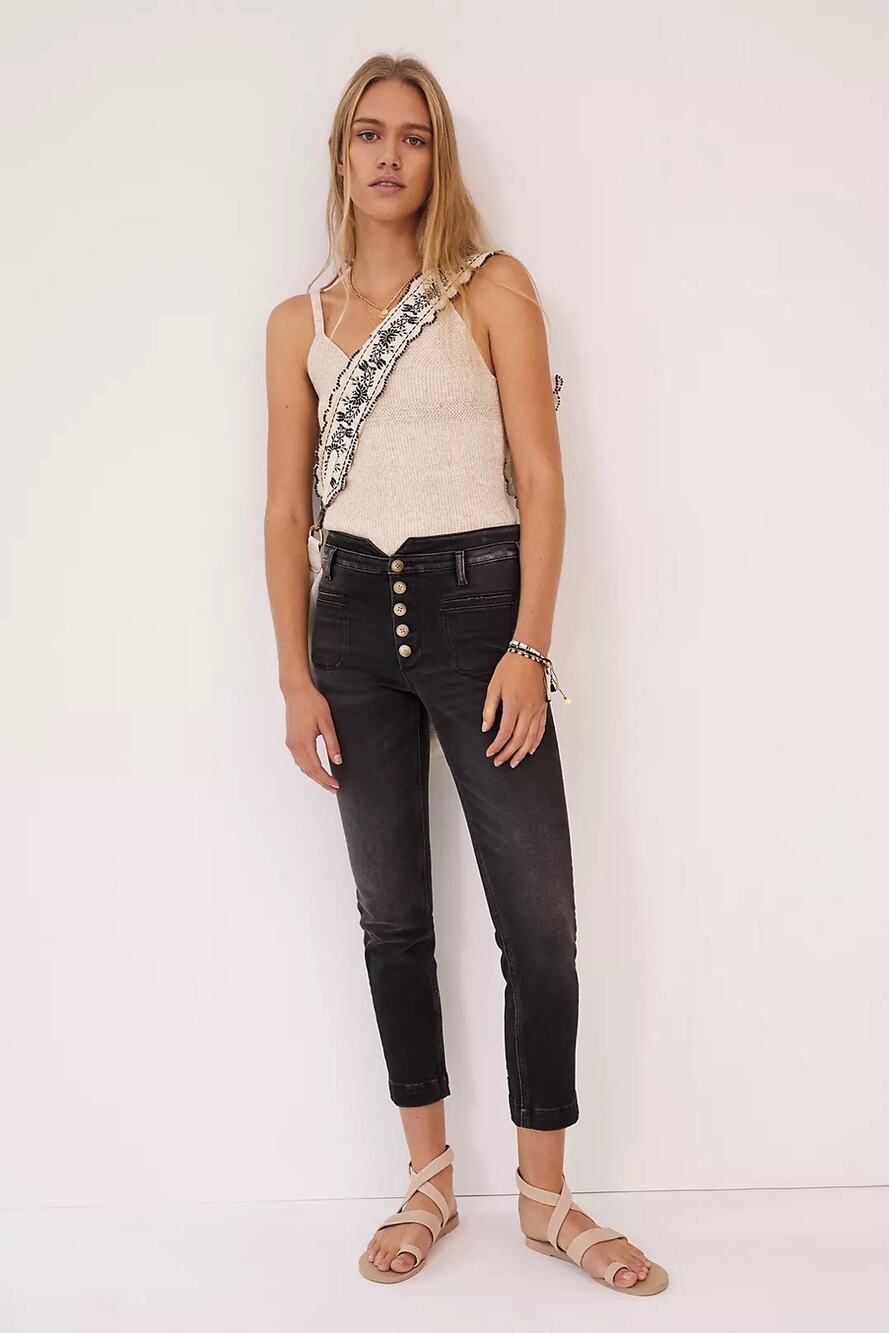 Anthropologie Pilcro Ultra High-Rise Slim Utility Crop Jeans Black SZ 28